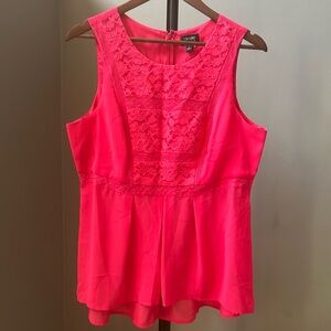 Nicole Miller Pink fit and flare sleeveless blouse with lace insert